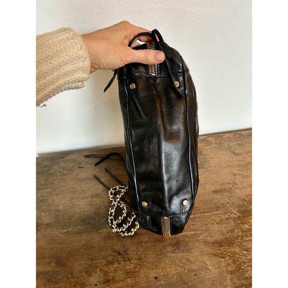 Y2K Rebecca Minkoff Black Leather Shoulder Bag with Gold Chain and Zipper Detail - Picture 9 of 13
